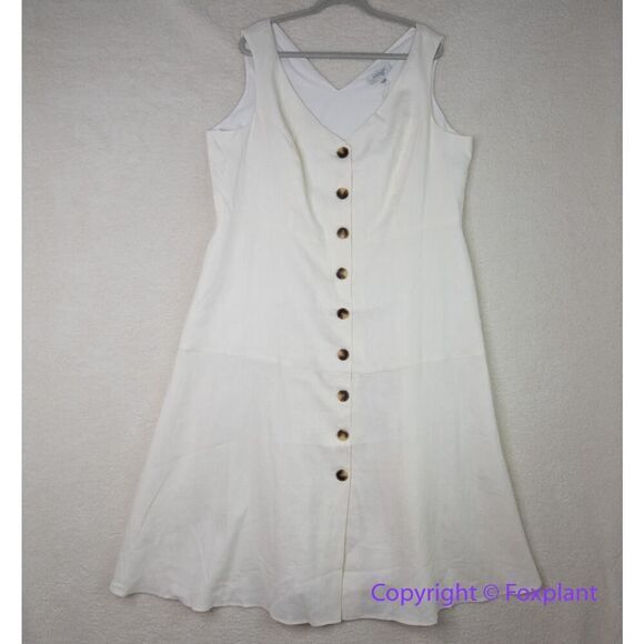 New! City Chic Refinity Dress 100% Linen‎ Button Up in off white, size L - Picture 2 of 16